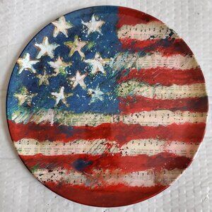 6 Cracker Barrel Melamine Plates Susan Winget Patriotic Server Flag StarSpangled